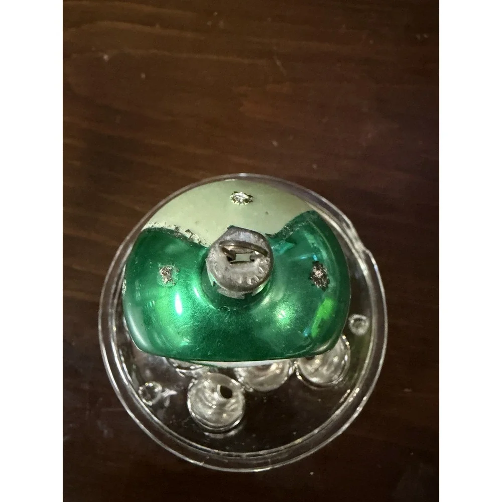 Vintage Japan Glass Indent Reflector Christmas Ornament Green Floral MCM 2